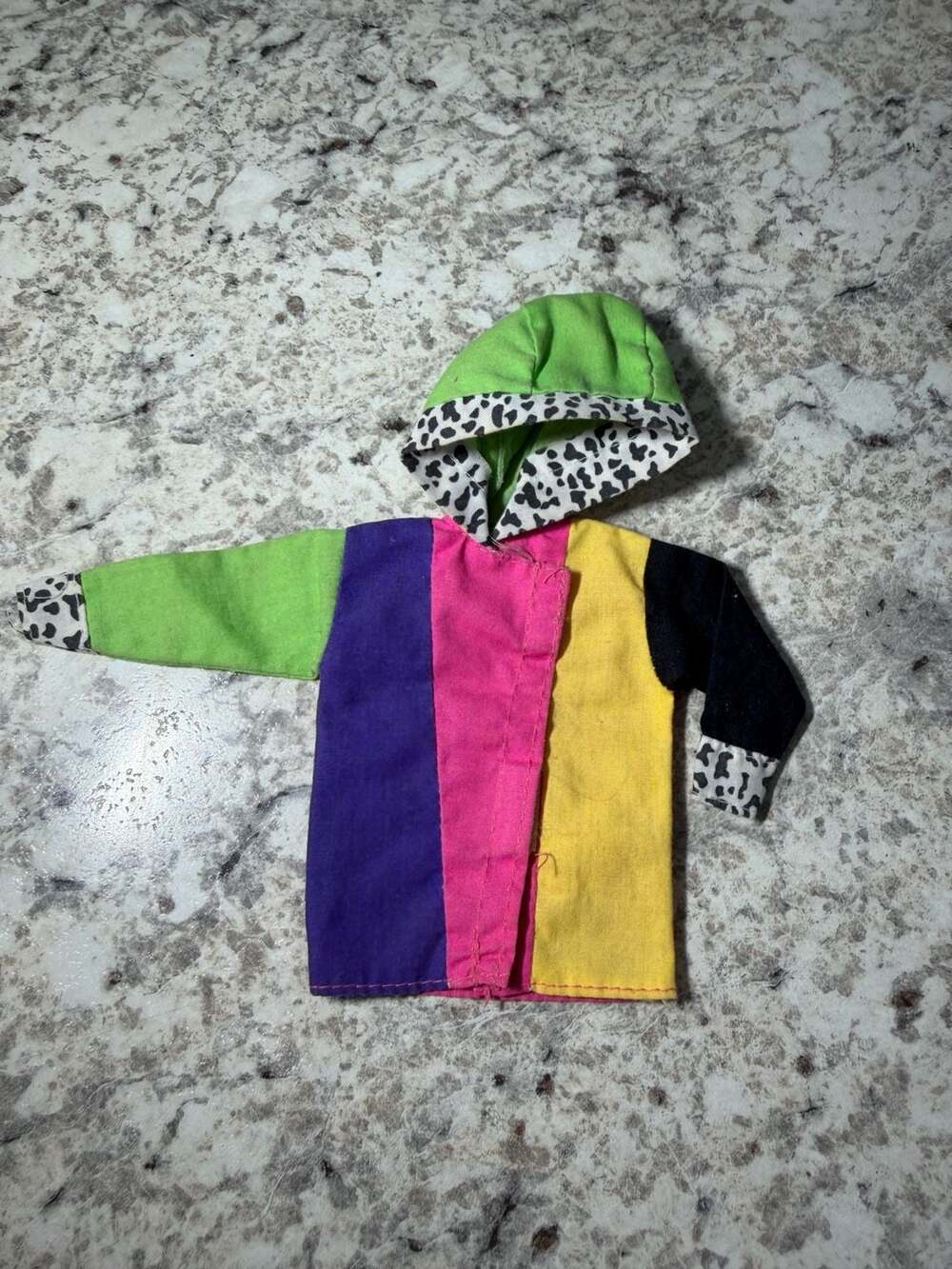 Barbie Doll Coat Jacket Multicolor Color Block Dalmatian Print Hood
